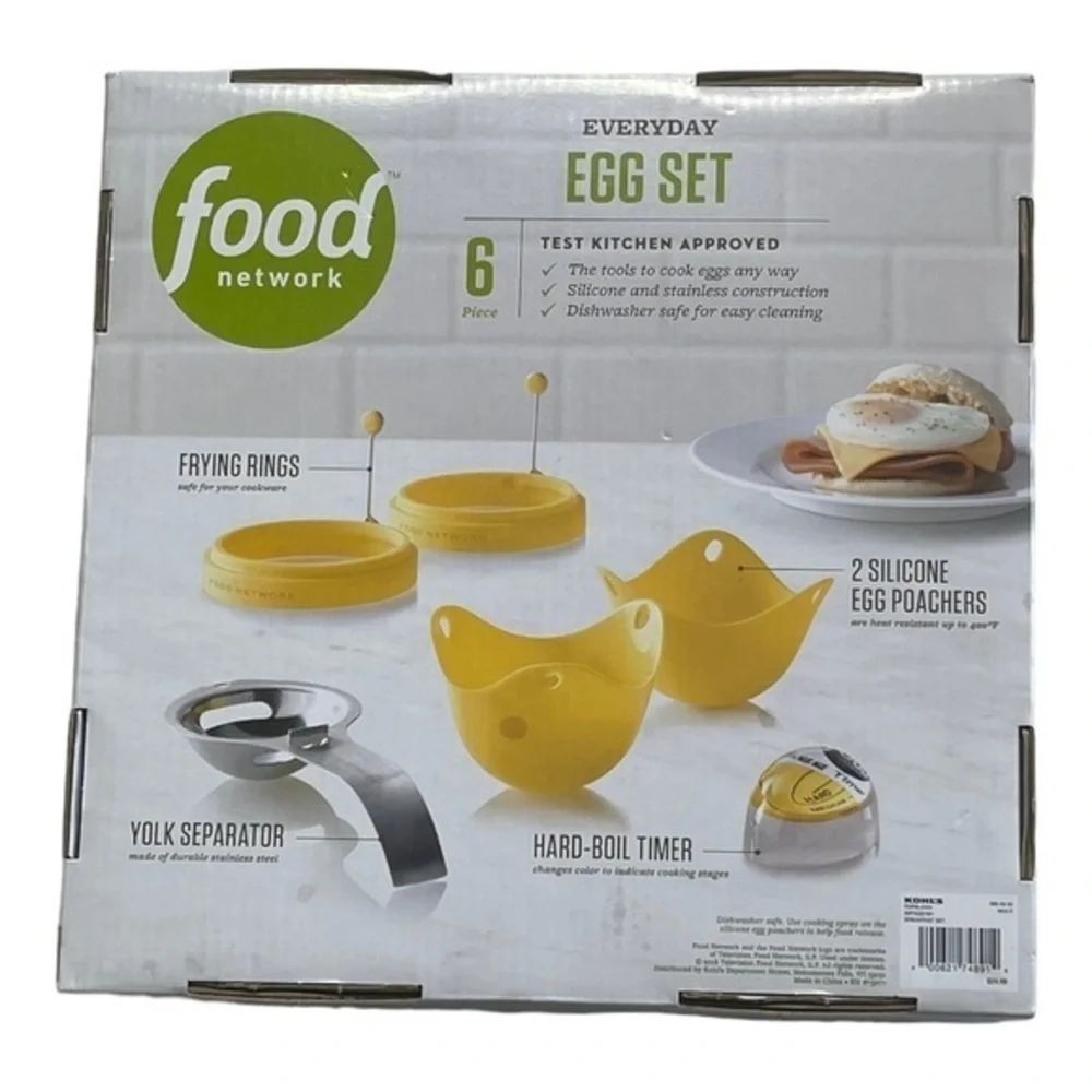 🐞Food Network‎ Everyday Egg Set Egg Poacher Set 6 Pieces Frying Rings/Timer